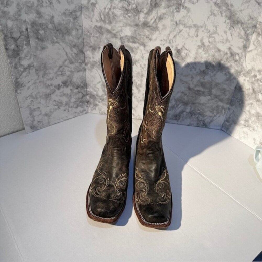 Circle G Women’s Dragonfly Distressed Leather Western Boots – Size 9.5 Handcraft